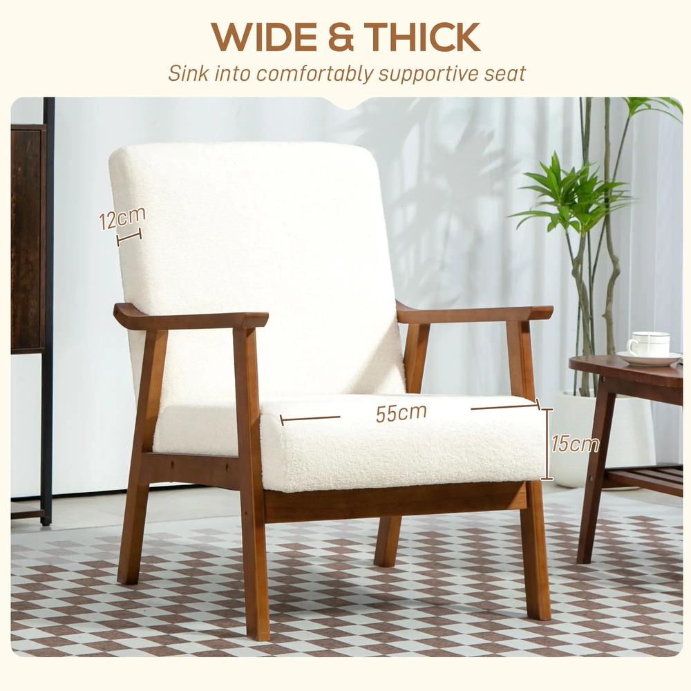 HOMCOM Boucle Seat Mid Century Accent Chair - White Additional View 4
