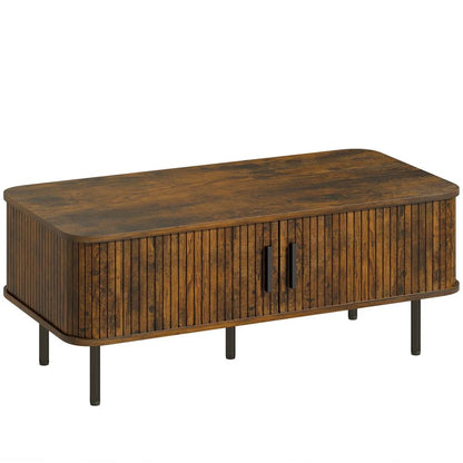 HOMCOM Coffee Table with Storage, Living Room Table with Slatted Tambour Sliding Doors and Adjustable Foot Pads, Rectangular Coffee Table with Elevated Base for Living Room Additional View 12