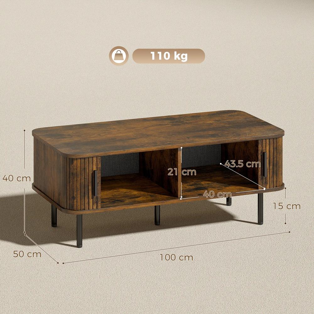 HOMCOM Coffee Table with Storage, Living Room Table with Slatted Tambour Sliding Doors and Adjustable Foot Pads, Rectangular Coffee Table with Elevated Base for Living Room Additional View 14