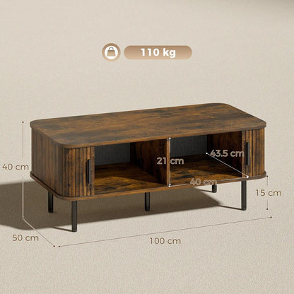HOMCOM Coffee Table with Storage, Living Room Table with Slatted Tambour Sliding Doors and Adjustable Foot Pads, Rectangular Coffee Table with Elevated Base for Living Room Additional View 14
