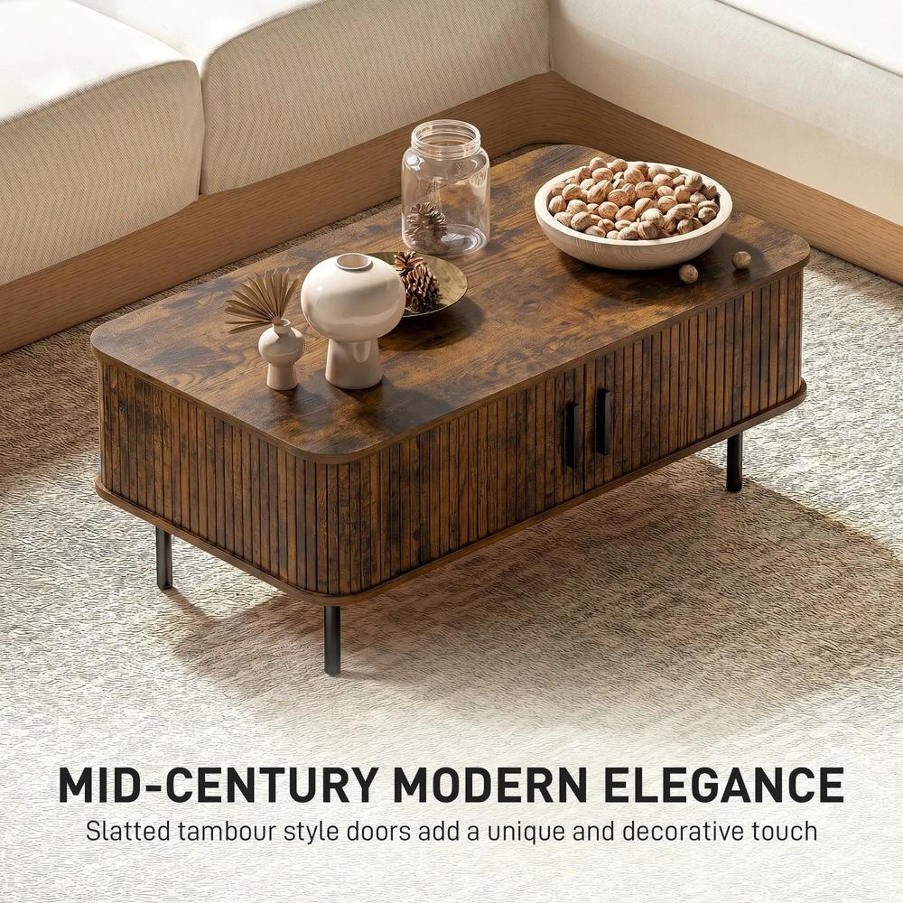 HOMCOM Coffee Table with Storage, Living Room Table with Slatted Tambour Sliding Doors and Adjustable Foot Pads, Rectangular Coffee Table with Elevated Base for Living Room Additional View 15
