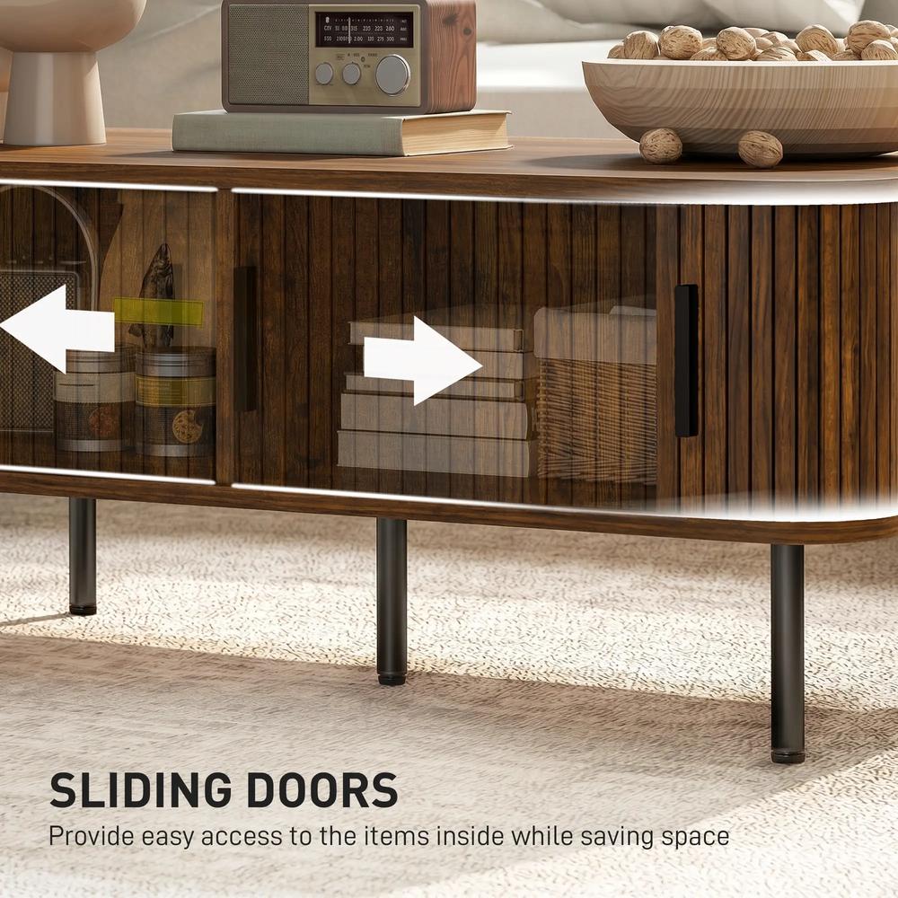 HOMCOM Coffee Table with Storage, Living Room Table with Slatted Tambour Sliding Doors and Adjustable Foot Pads, Rectangular Coffee Table with Elevated Base for Living Room Additional View 16