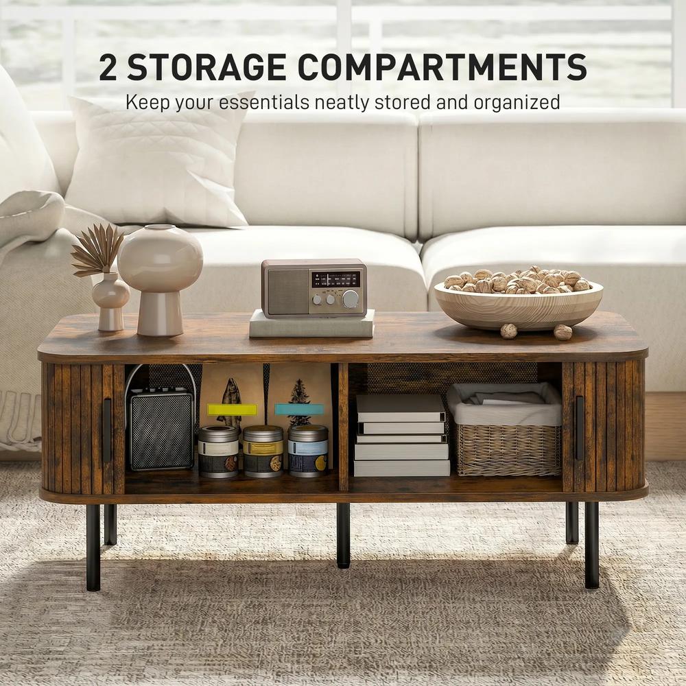 HOMCOM Coffee Table with Storage, Living Room Table with Slatted Tambour Sliding Doors and Adjustable Foot Pads, Rectangular Coffee Table with Elevated Base for Living Room Additional View 17