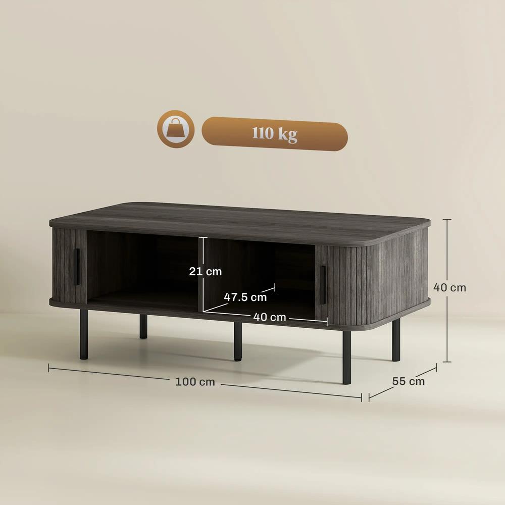 HOMCOM Coffee Table with Storage, Living Room Table with Slatted Tambour Sliding Doors and Adjustable Foot Pads, Rectangular Coffee Table with Elevated Base for Living Room Additional View 3