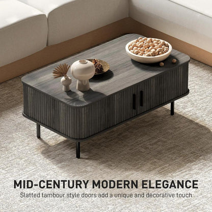 HOMCOM Coffee Table with Storage, Living Room Table with Slatted Tambour Sliding Doors and Adjustable Foot Pads, Rectangular Coffee Table with Elevated Base for Living Room Additional View 4