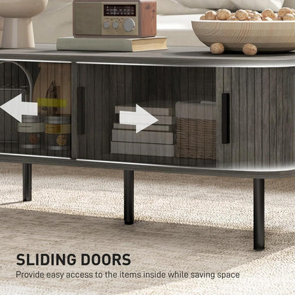 HOMCOM Coffee Table with Storage, Living Room Table with Slatted Tambour Sliding Doors and Adjustable Foot Pads, Rectangular Coffee Table with Elevated Base for Living Room Additional View 5