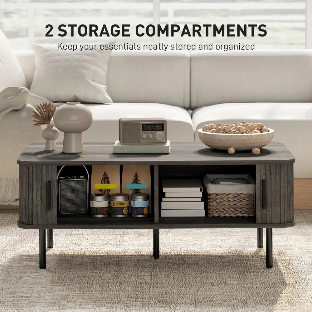 HOMCOM Coffee Table with Storage, Living Room Table with Slatted Tambour Sliding Doors and Adjustable Foot Pads, Rectangular Coffee Table with Elevated Base for Living Room Additional View 6