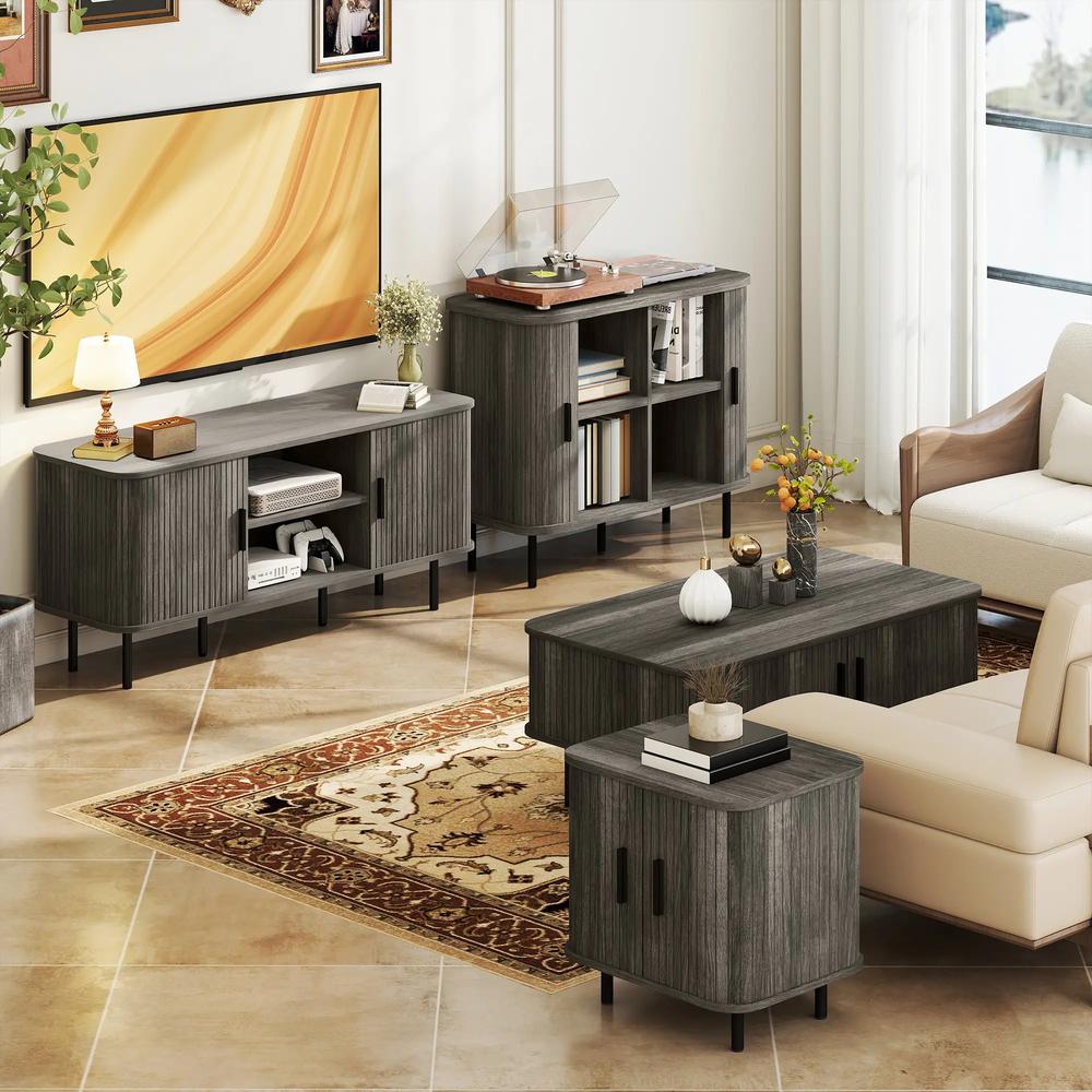 HOMCOM Coffee Table with Storage, Living Room Table with Slatted Tambour Sliding Doors and Adjustable Foot Pads, Rectangular Coffee Table with Elevated Base for Living Room Additional View 9