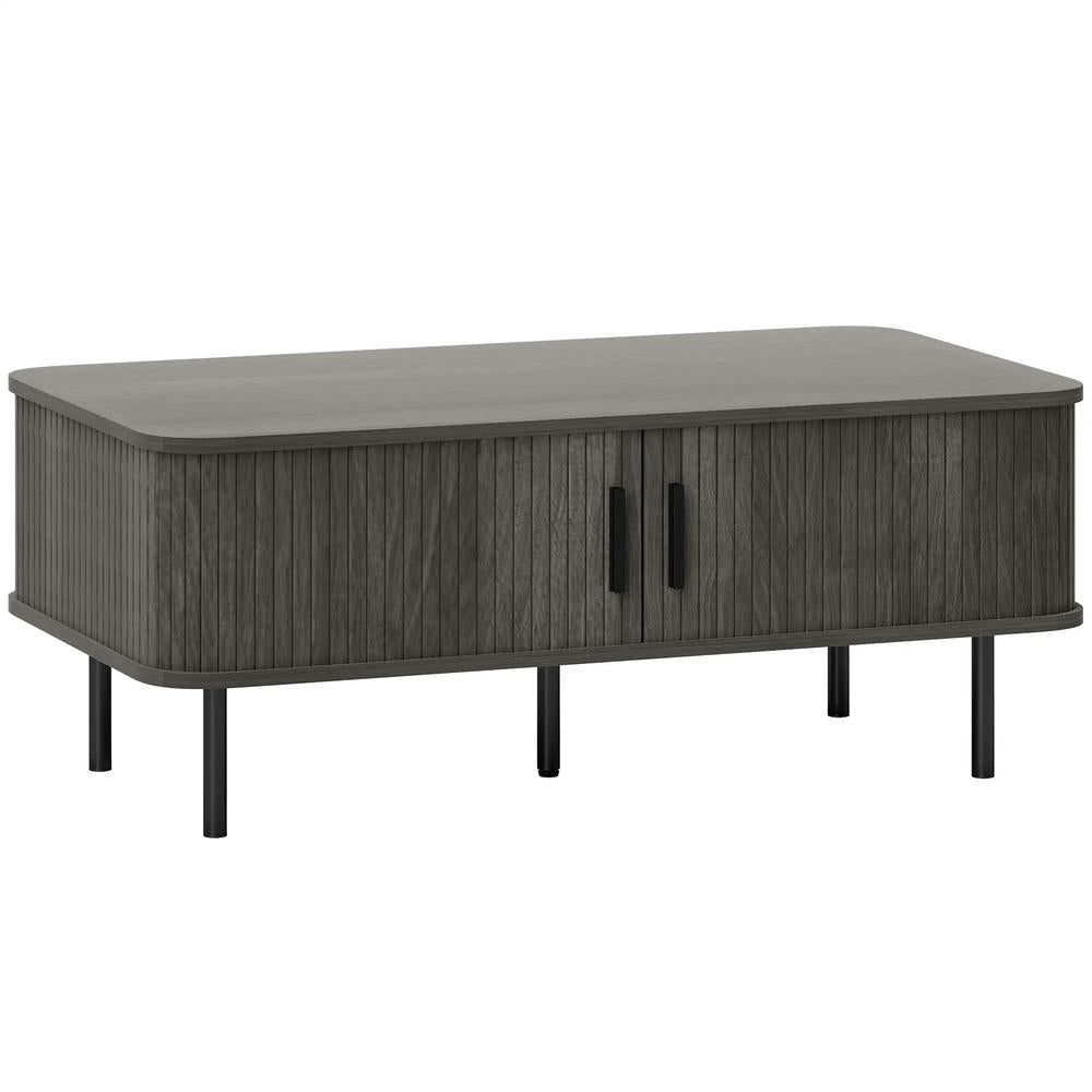 HOMCOM Coffee Table with Storage, Living Room Table with Slatted Tambour Sliding Doors and Adjustable Foot Pads, Rectangular Coffee Table with Elevated Base for Living Room