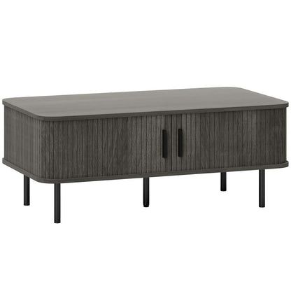 HOMCOM Coffee Table with Storage, Living Room Table with Slatted Tambour Sliding Doors and Adjustable Foot Pads, Rectangular Coffee Table with Elevated Base for Living Room
