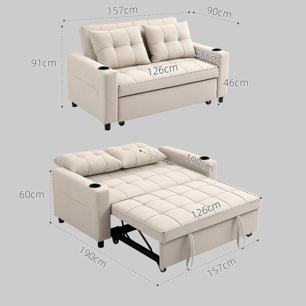 HOMCOM Two-Seater Pull-Out Sofa Bed Additional View 3