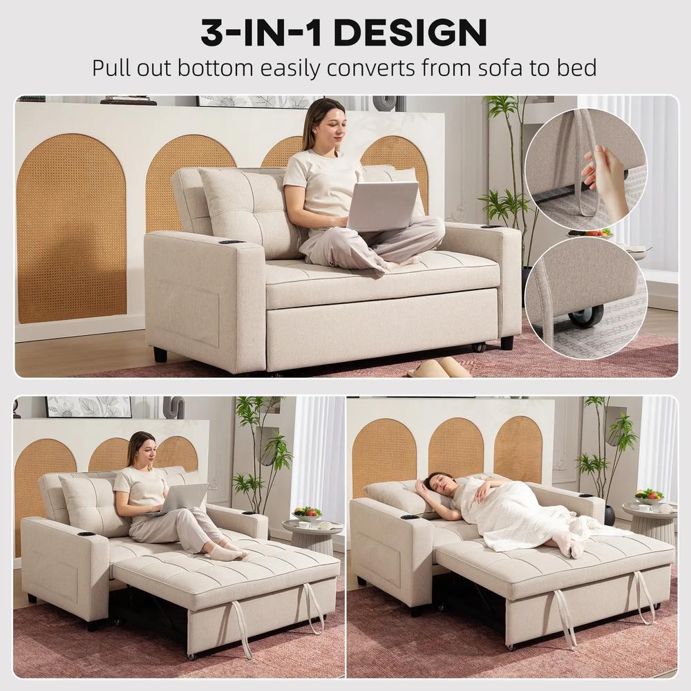 HOMCOM Two-Seater Pull-Out Sofa Bed Additional View 4