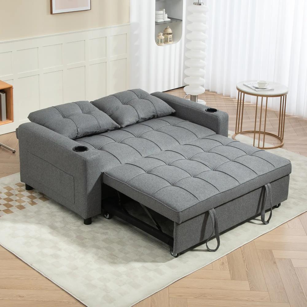HOMCOM 2 Seater Sofa Bed Pull-Out Sofa Bed with 3-position adjustable backrest - Charcoal Grey Additional View 2