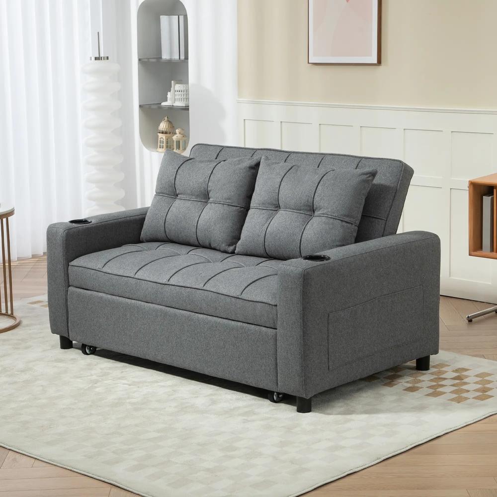 HOMCOM 2 Seater Sofa Bed Pull-Out Sofa Bed with 3-position adjustable backrest - Charcoal Grey Additional View 12