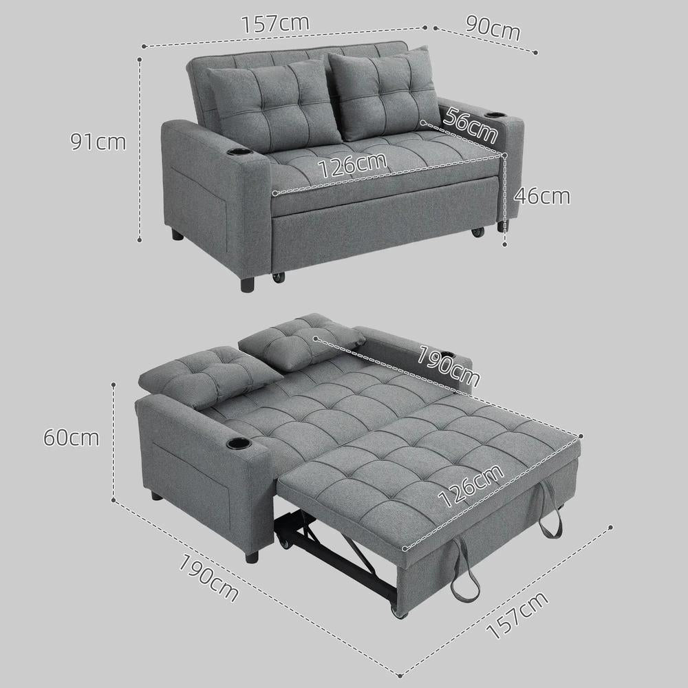 HOMCOM 2 Seater Sofa Bed Pull-Out Sofa Bed with 3-position adjustable backrest - Charcoal Grey Additional View 3