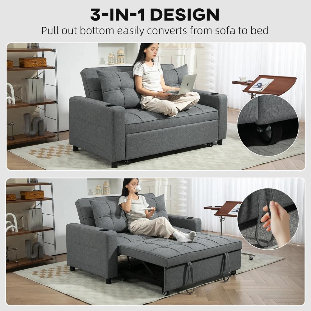 HOMCOM 2 Seater Sofa Bed Pull-Out Sofa Bed with 3-position adjustable backrest - Charcoal Grey Additional View 4