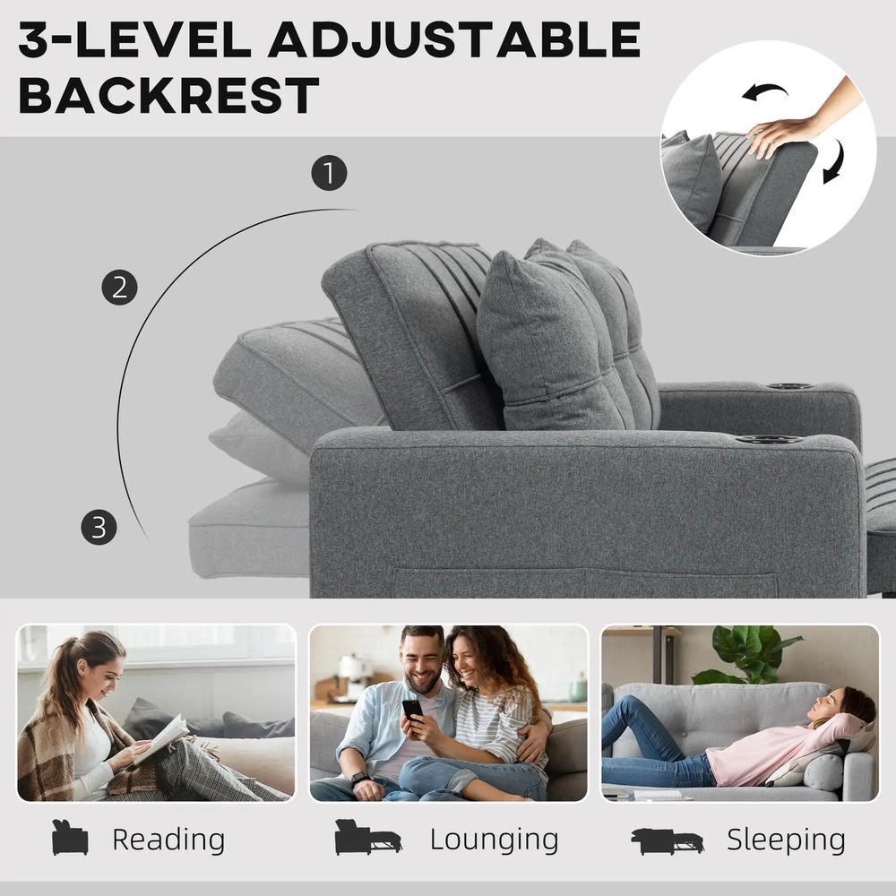 HOMCOM 2 Seater Sofa Bed Pull-Out Sofa Bed with 3-position adjustable backrest - Charcoal Grey Additional View 5
