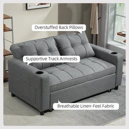 HOMCOM 2 Seater Sofa Bed Pull-Out Sofa Bed with 3-position adjustable backrest - Charcoal Grey Additional View 6