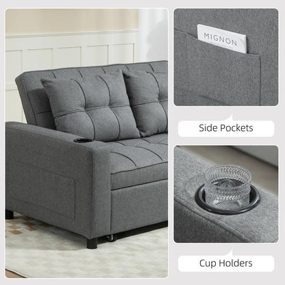 HOMCOM 2 Seater Sofa Bed Pull-Out Sofa Bed with 3-position adjustable backrest - Charcoal Grey Additional View 7