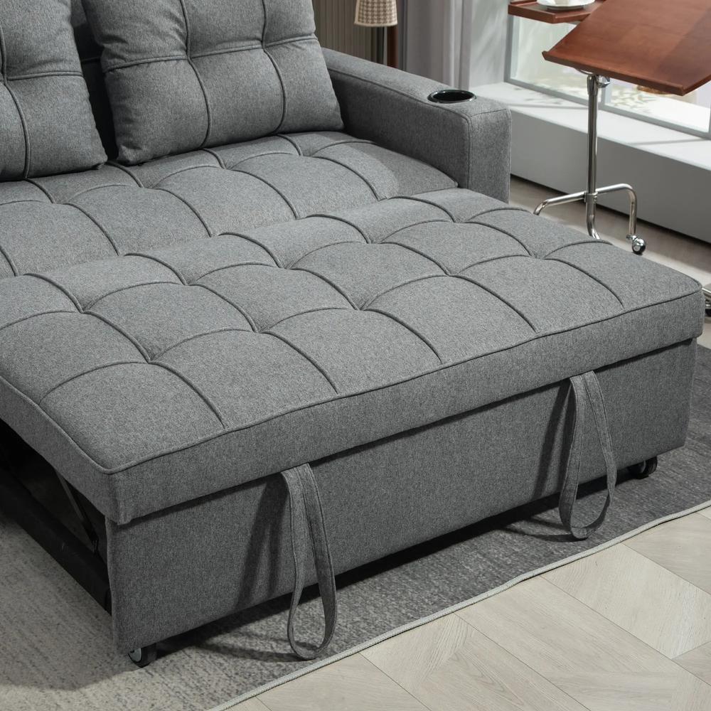 HOMCOM 2 Seater Sofa Bed Pull-Out Sofa Bed with 3-position adjustable backrest - Charcoal Grey Additional View 10