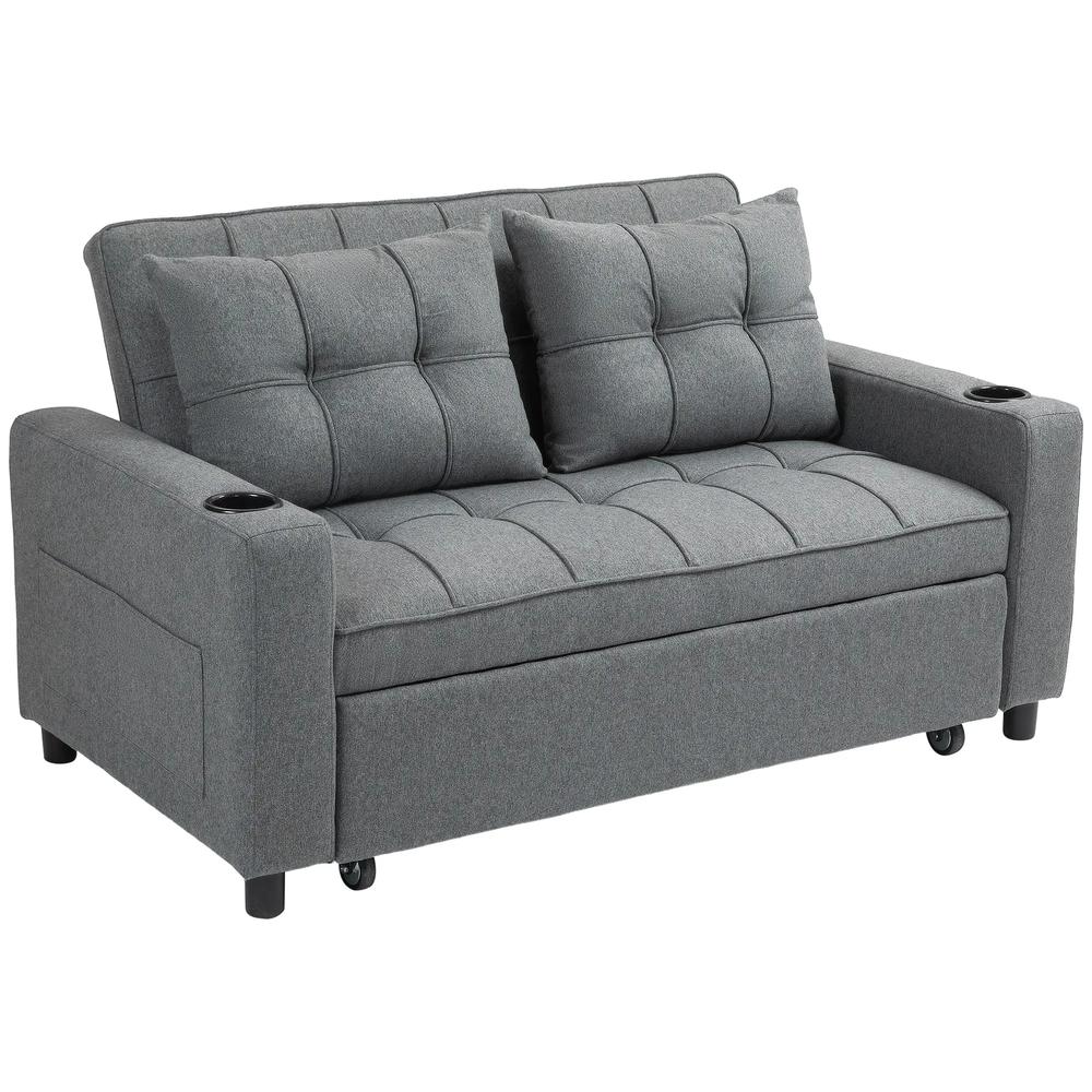 HOMCOM 2 Seater Sofa Bed Pull-Out Sofa Bed with 3-position adjustable backrest - Charcoal Grey