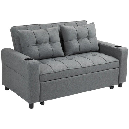 HOMCOM 2 Seater Sofa Bed Pull-Out Sofa Bed with 3-position adjustable backrest - Charcoal Grey