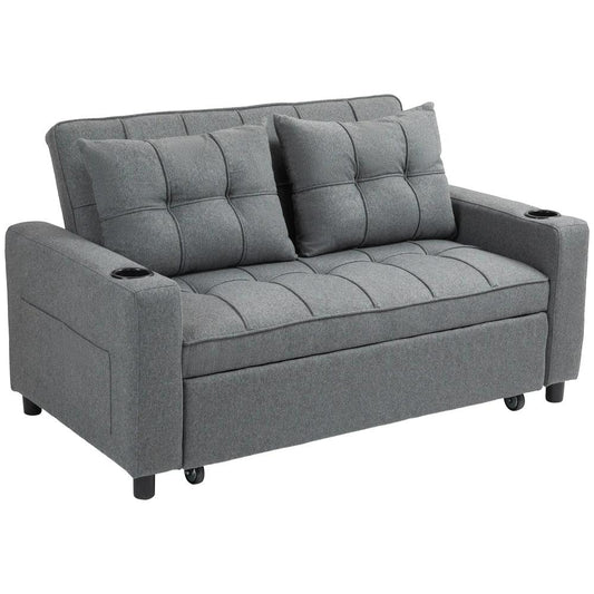 HOMCOM 2 Seater Sofa Bed Pull-Out Sofa Bed with 3-position adjustable backrest - Charcoal Grey