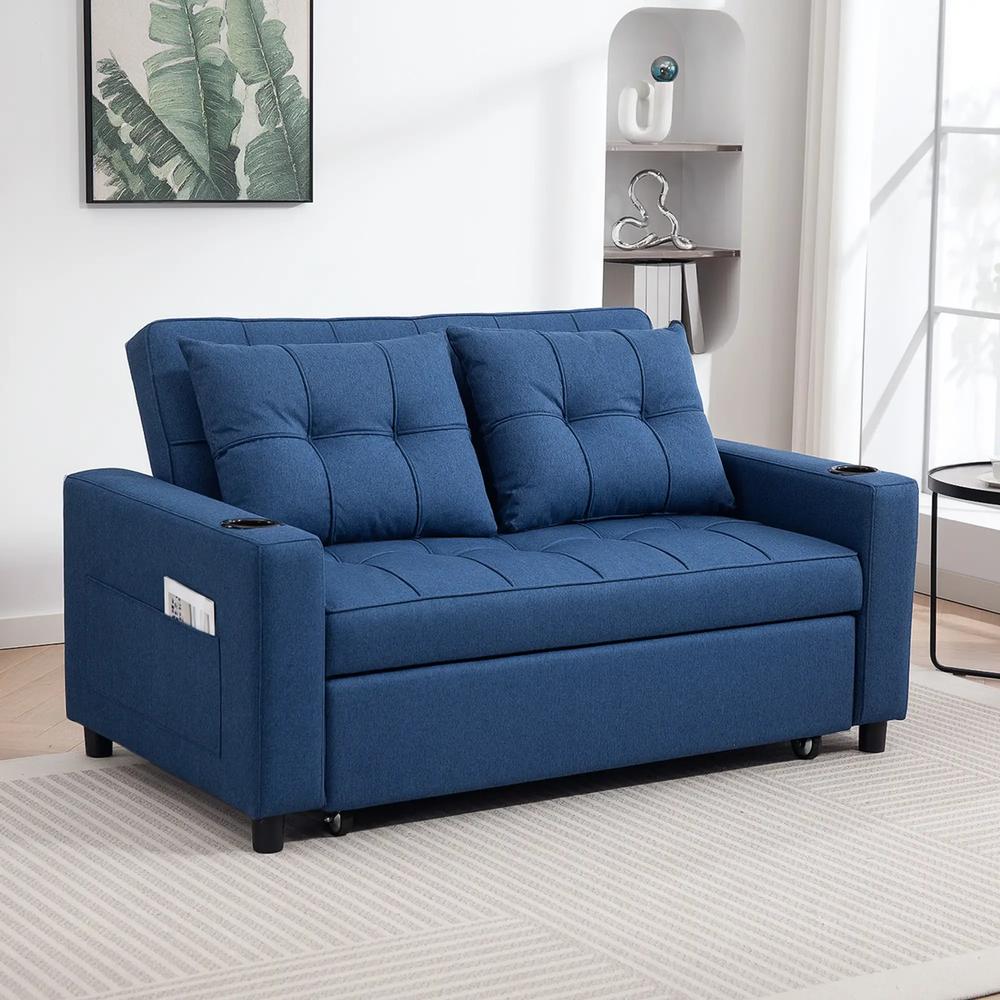 HOMCOM Two-Seater Pull-Out Sofa Bed - Dark Blue Additional View 14