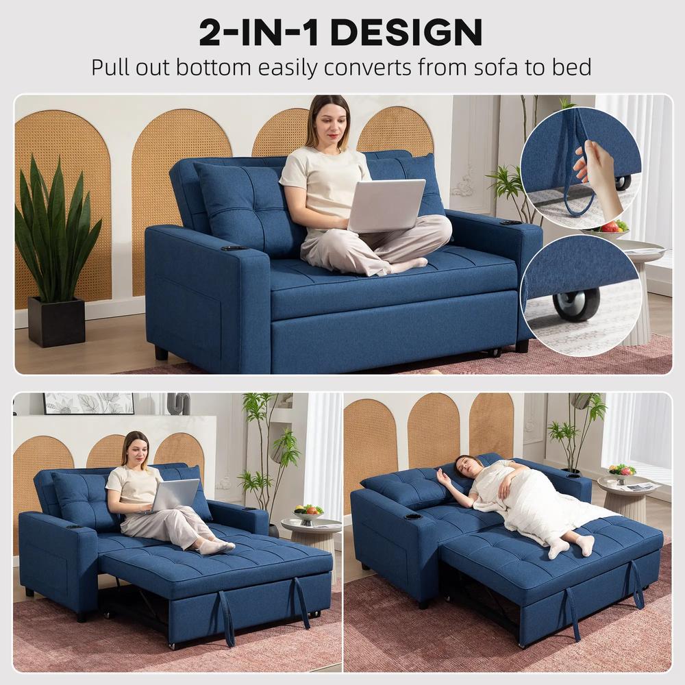 HOMCOM Two-Seater Pull-Out Sofa Bed - Dark Blue Additional View 4
