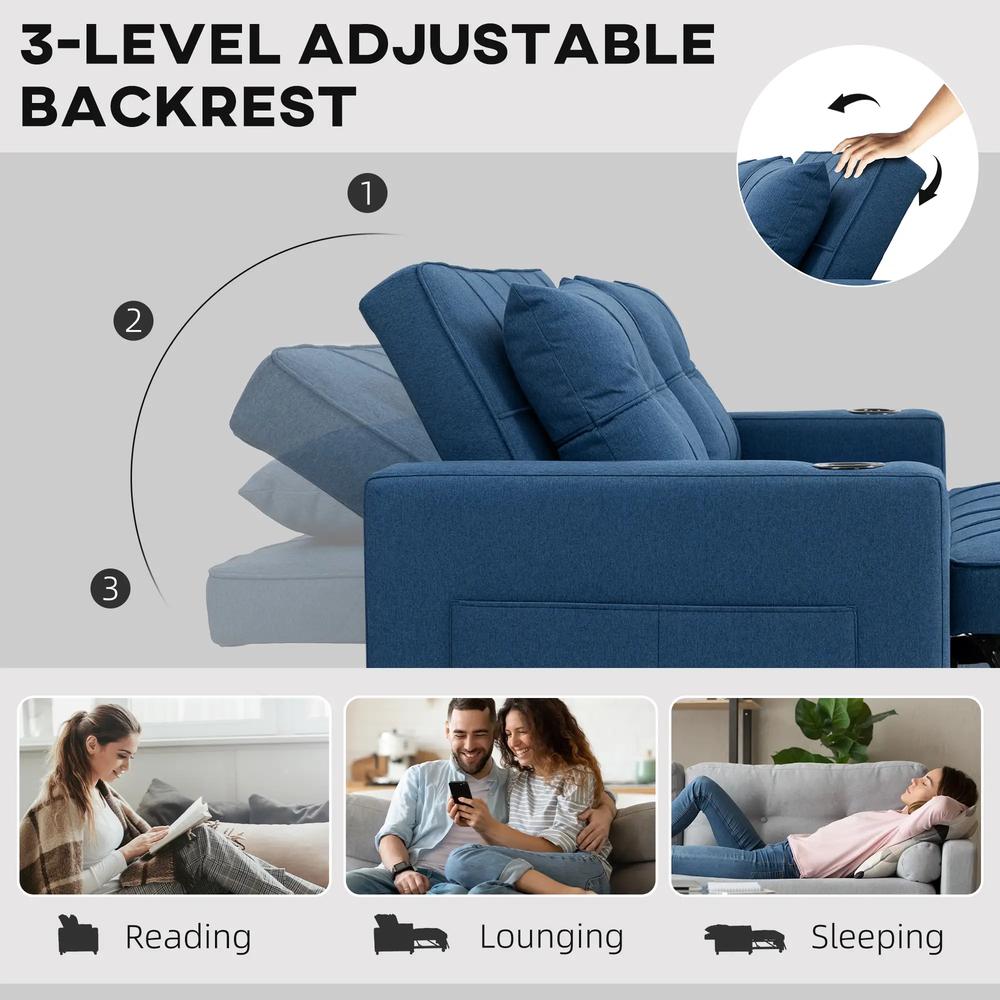 HOMCOM Two-Seater Pull-Out Sofa Bed - Dark Blue Additional View 5