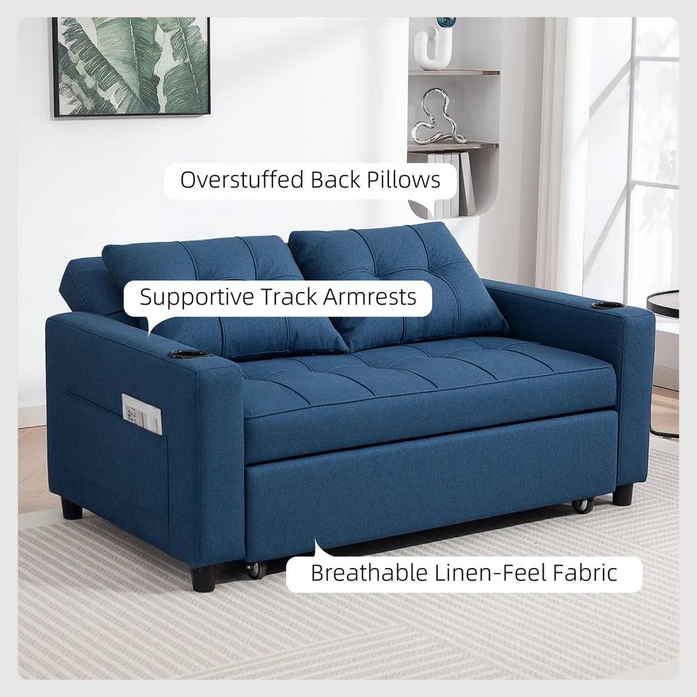 HOMCOM Two-Seater Pull-Out Sofa Bed - Dark Blue Additional View 6