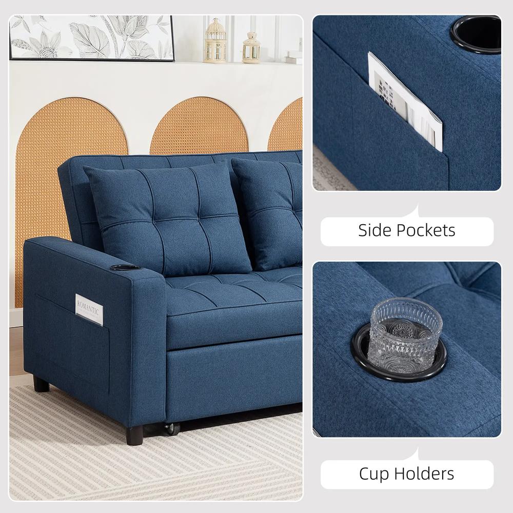 HOMCOM Two-Seater Pull-Out Sofa Bed - Dark Blue Additional View 7