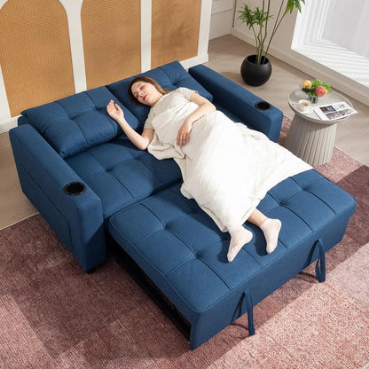 HOMCOM Two-Seater Pull-Out Sofa Bed - Dark Blue Additional View 8
