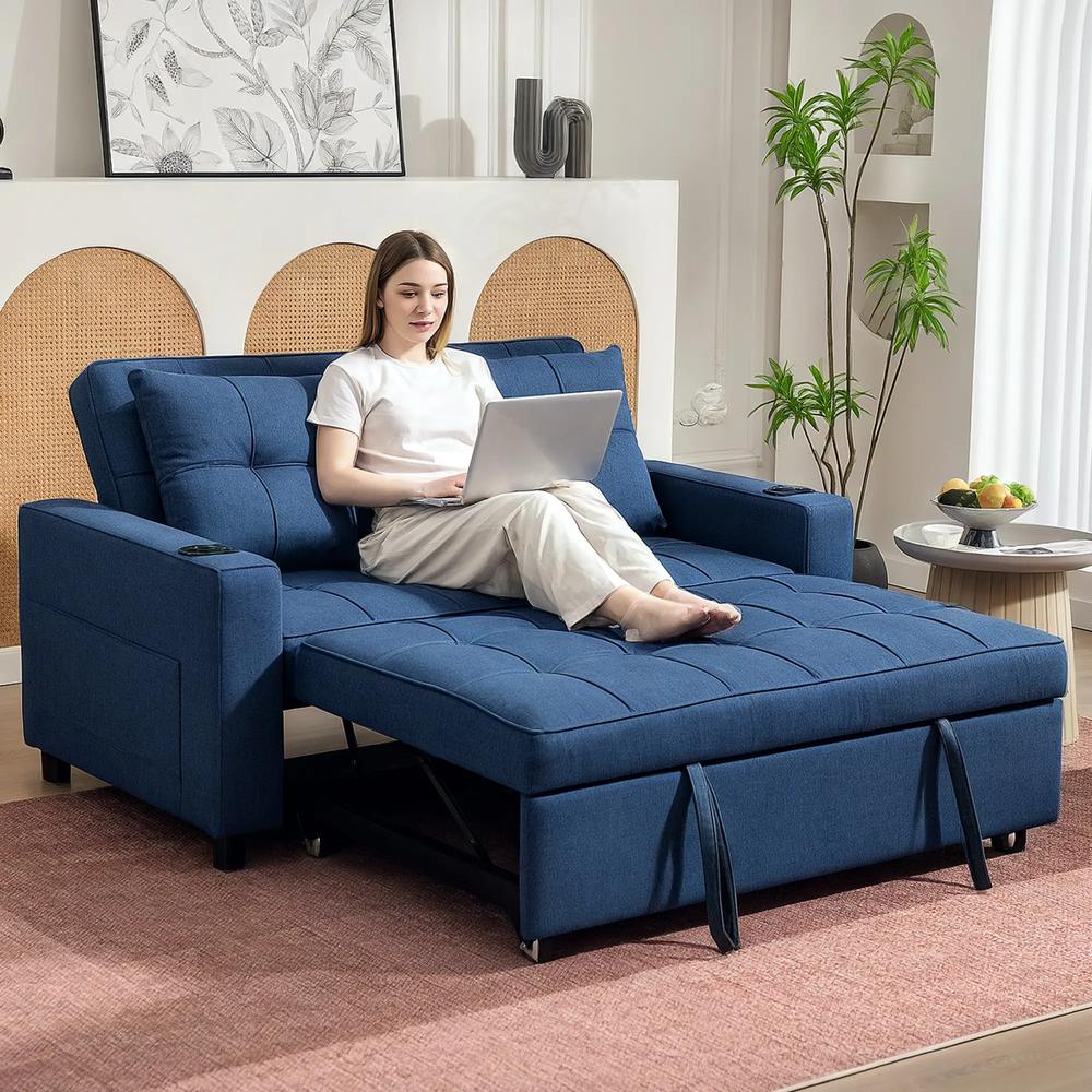 HOMCOM Two-Seater Pull-Out Sofa Bed - Dark Blue Additional View 9