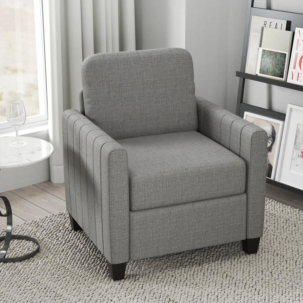 HOMCOM Modern Boxy Linen-Look Armchair - Light Grey Additional View 2