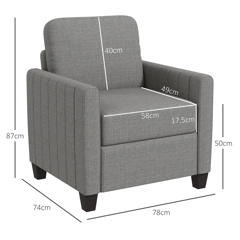 HOMCOM Modern Boxy Linen-Look Armchair - Light Grey Additional View 3