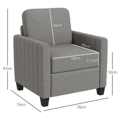 HOMCOM Modern Boxy Linen-Look Armchair - Light Grey Additional View 3