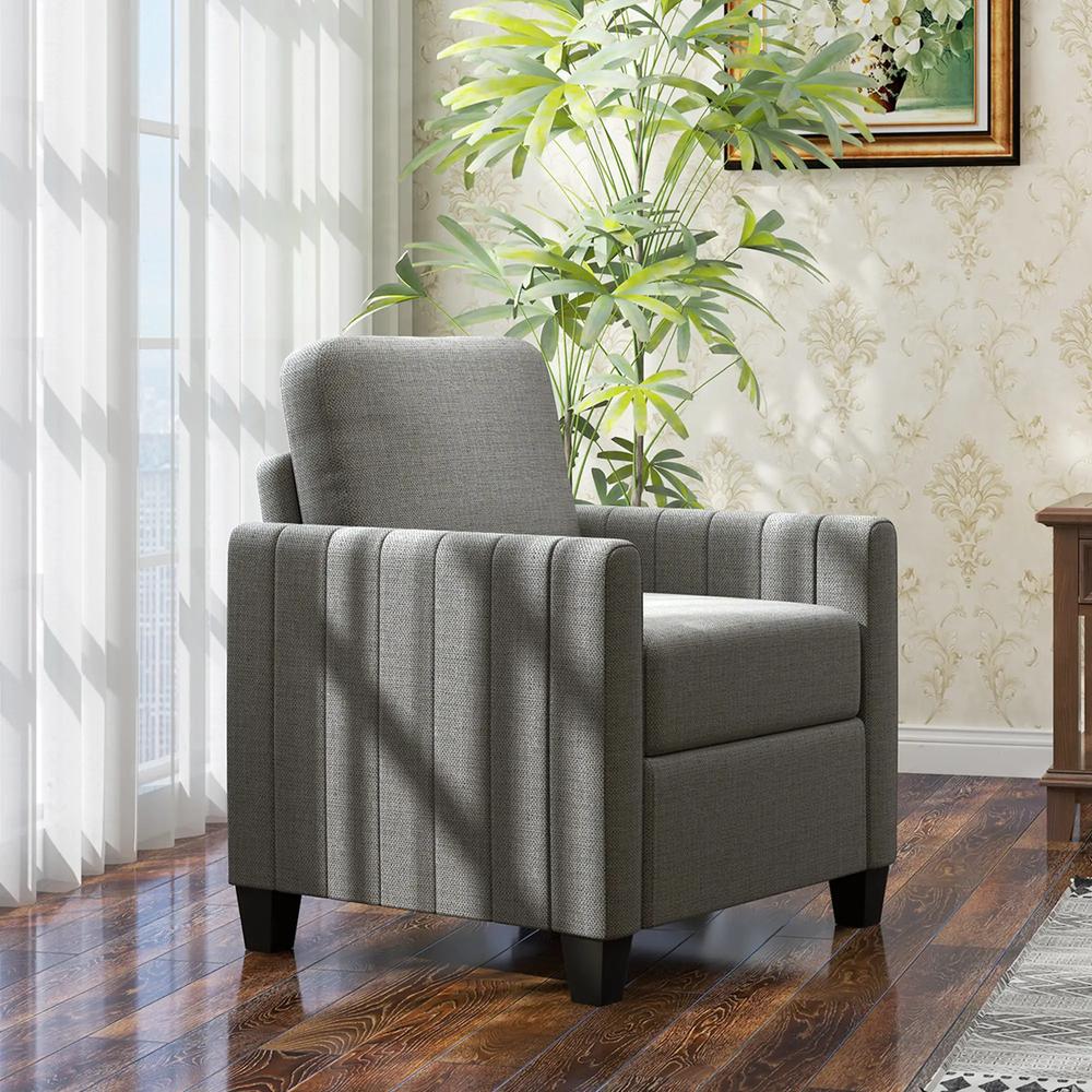 HOMCOM Modern Boxy Linen-Look Armchair - Light Grey Additional View 8