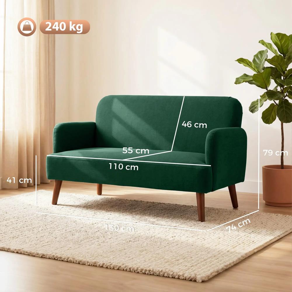 HOMCOM Velvet Feel Fabric 2 Seater Sofa, Small Sofa Loveseat with 21cm Thick Padding and Wood Legs Additional View 25