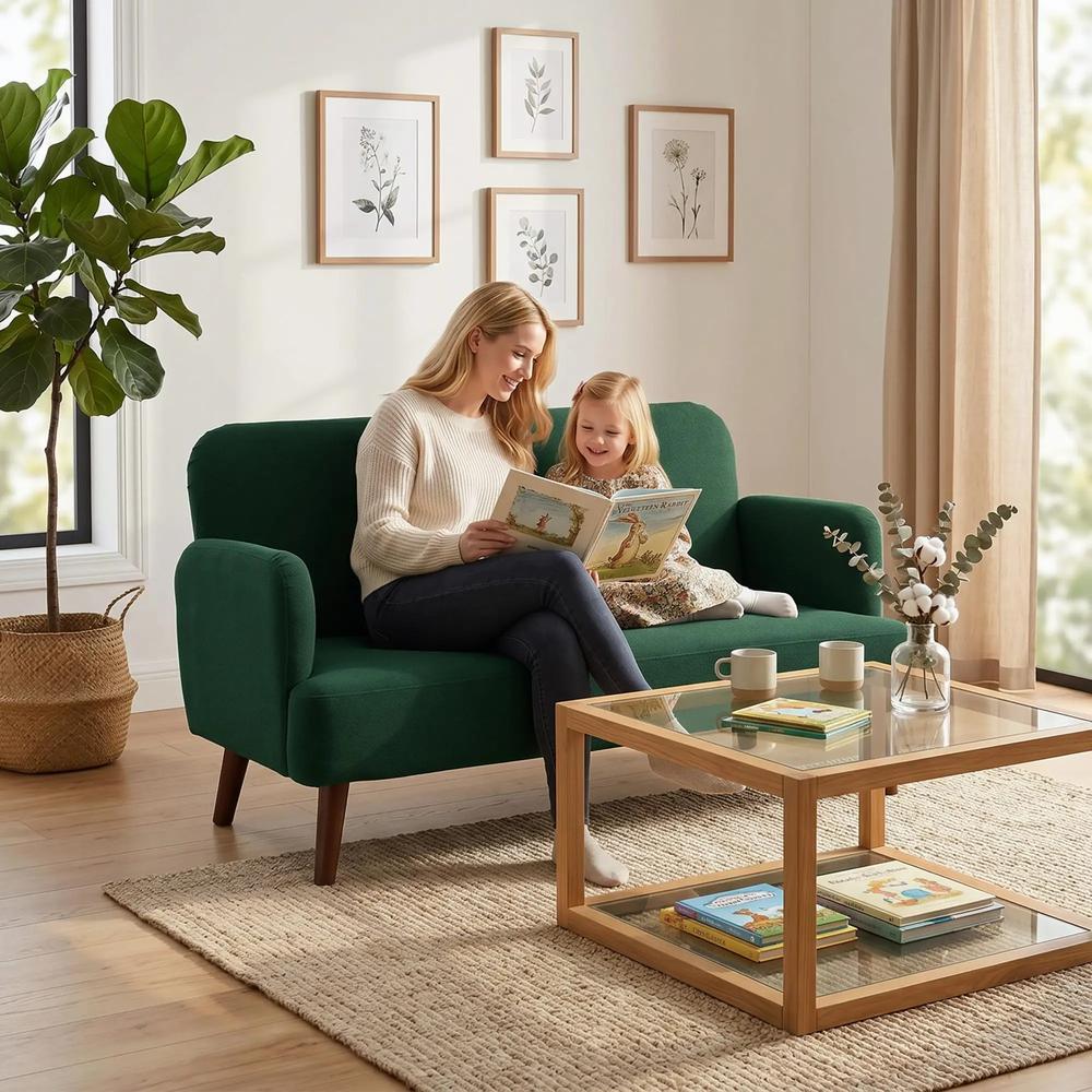 HOMCOM Velvet Feel Fabric 2 Seater Sofa, Small Sofa Loveseat with 21cm Thick Padding and Wood Legs Additional View 32
