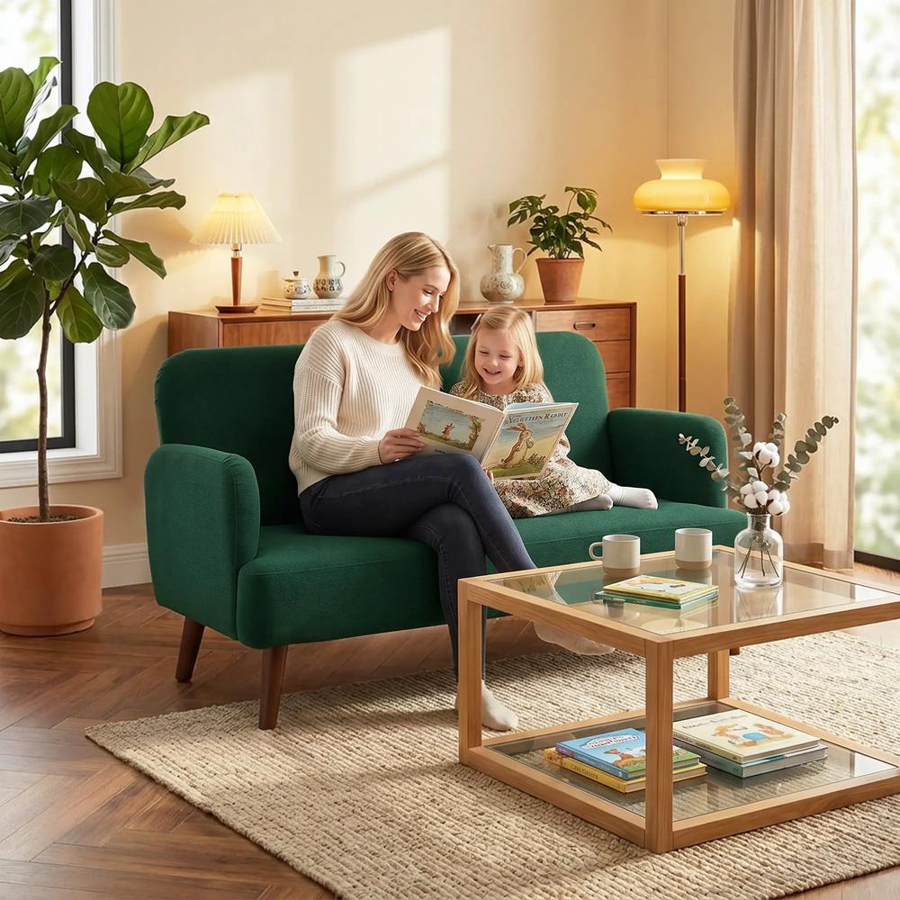 HOMCOM Velvet Feel Fabric 2 Seater Sofa, Small Sofa Loveseat with 21cm Thick Padding and Wood Legs Additional View 34