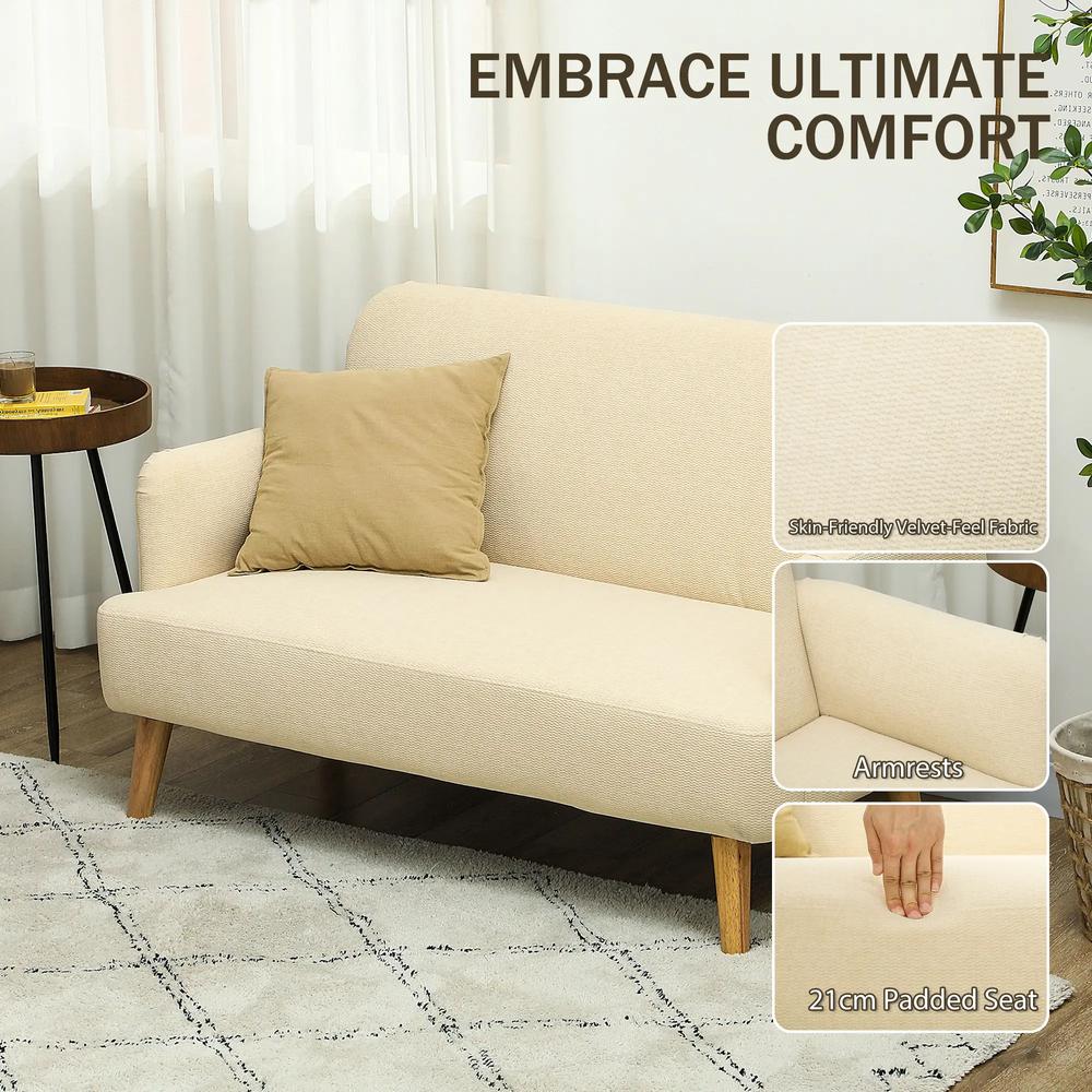 HOMCOM Velvet Feel Fabric 2 Seater Sofa, Small Sofa Loveseat with 21cm Thick Padding and Wood Legs Additional View 4