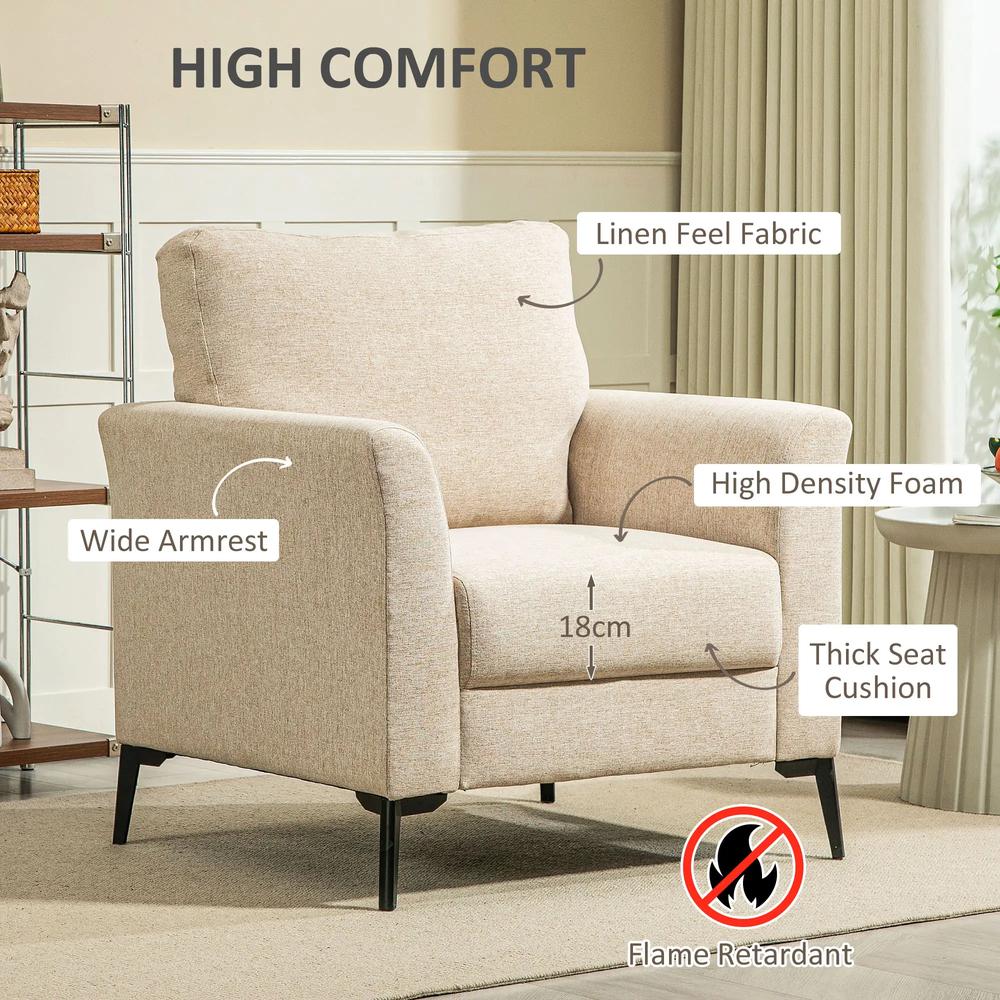 HOMCOM Linen-Look Armchair - Beige Additional View 4