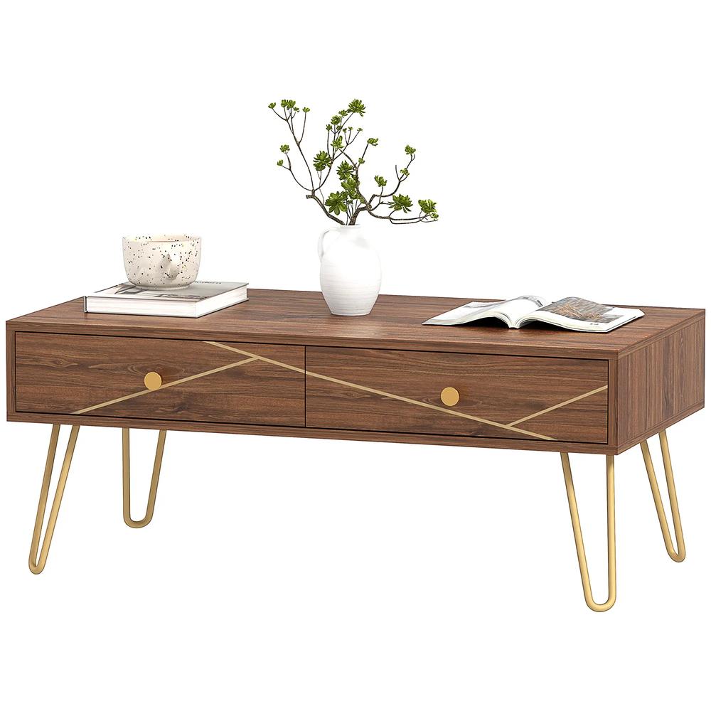 HOMCOM Coffee Table with Storage, Living Room Table with Drawers, Rectangular Tea Table with Steel Base for Home, 100 x 50 x 41 cm, Brown Additional View 11