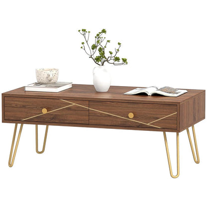HOMCOM Coffee Table with Storage, Living Room Table with Drawers, Rectangular Tea Table with Steel Base for Home, 100 x 50 x 41 cm, Brown Additional View 11