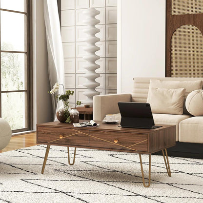 HOMCOM Coffee Table with Storage, Living Room Table with Drawers, Rectangular Tea Table with Steel Base for Home, 100 x 50 x 41 cm, Brown Additional View 2