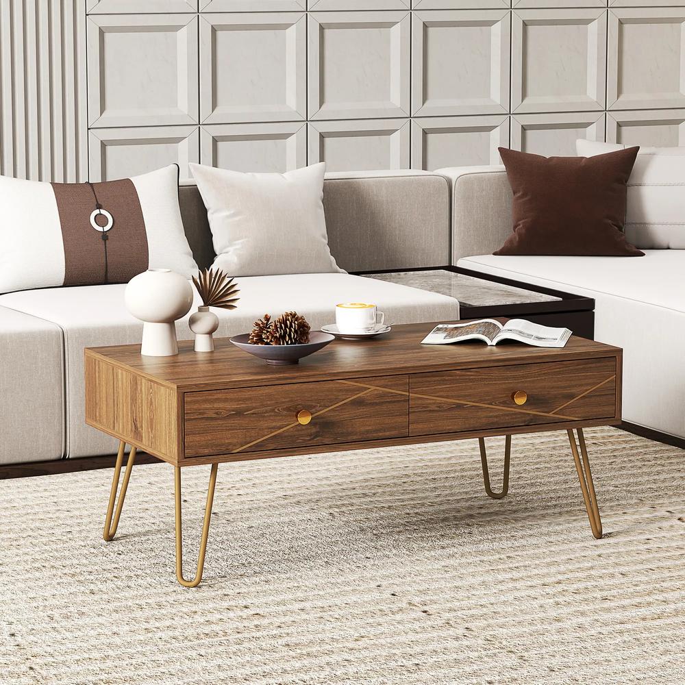 HOMCOM Coffee Table with Storage, Living Room Table with Drawers, Rectangular Tea Table with Steel Base for Home, 100 x 50 x 41 cm, Brown Additional View 7
