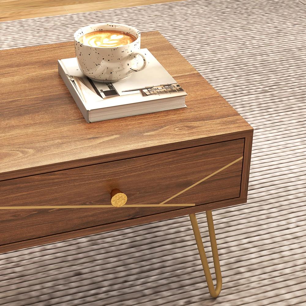 HOMCOM Coffee Table with Storage, Living Room Table with Drawers, Rectangular Tea Table with Steel Base for Home, 100 x 50 x 41 cm, Brown Additional View 8