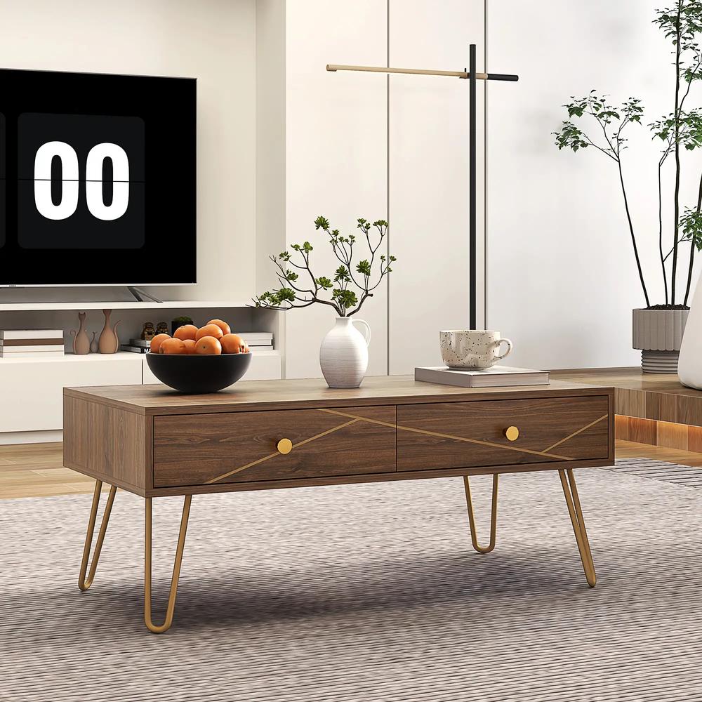 HOMCOM Coffee Table with Storage, Living Room Table with Drawers, Rectangular Tea Table with Steel Base for Home, 100 x 50 x 41 cm, Brown Additional View 10