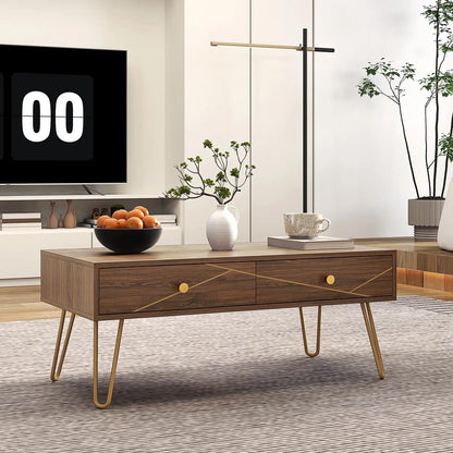 HOMCOM Coffee Table with Storage, Living Room Table with Drawers, Rectangular Tea Table with Steel Base for Home, 100 x 50 x 41 cm, Brown Additional View 10